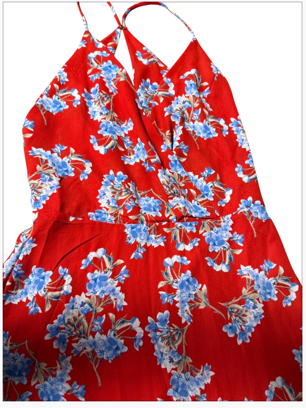 Lush Red Floral Maxi dress  with Blue Accent Flowers size XS in excellent condit - Picture 4 of 16